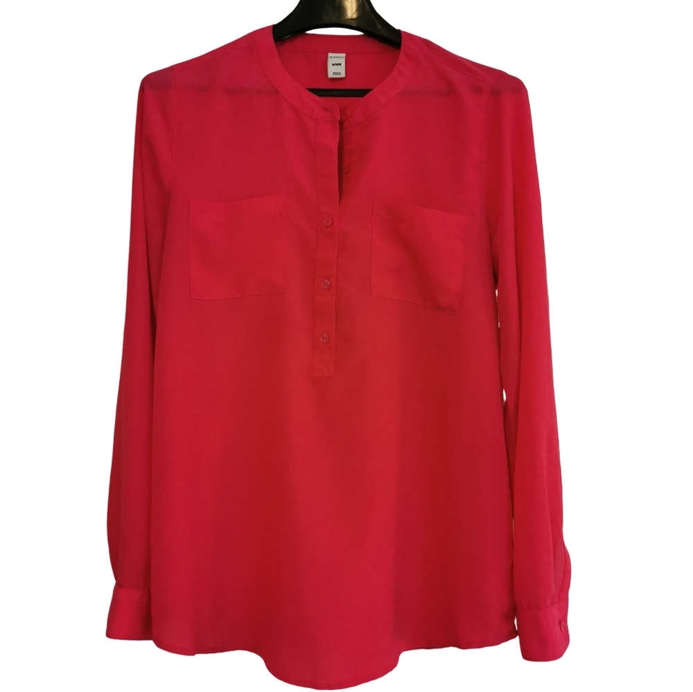 🔴  Old Navy Long Sleeve Collarless Fuchsia Blouse - Sz M